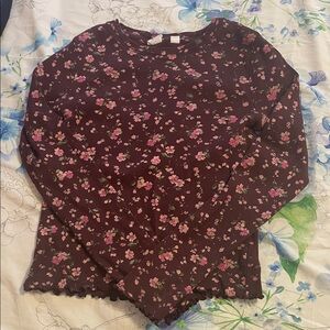 GAP Kids Floral Long Sleeve Top - Brown and Pink